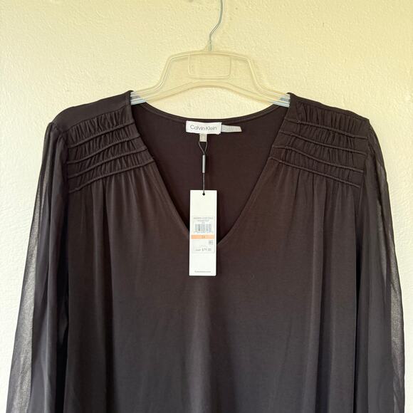 NEW! Calvin Klein liquid Knit V Neck shoulder smocking sheer sleeves top size 2X - Picture 5 of 12